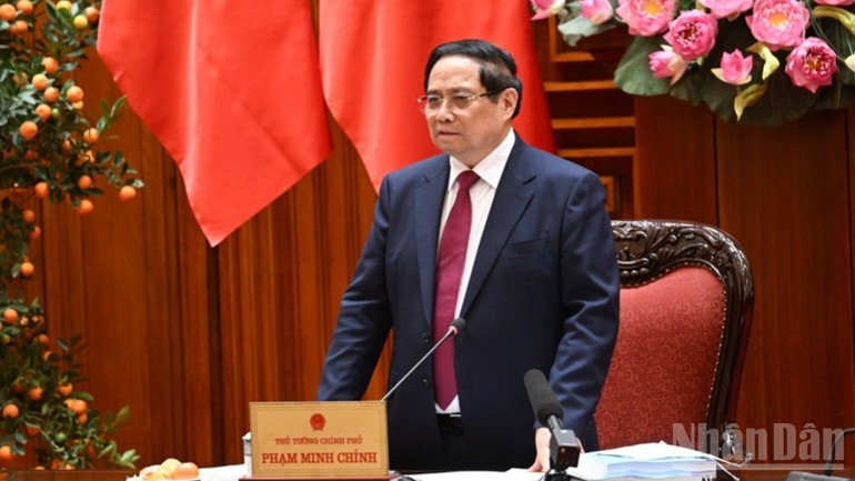 Thủ tướng Phạm Minh Chính phát biểu ý kiến kết luận phiên họp. (Ảnh: TRẦN HẢI) ndo_br_a6-439-5848.jpg