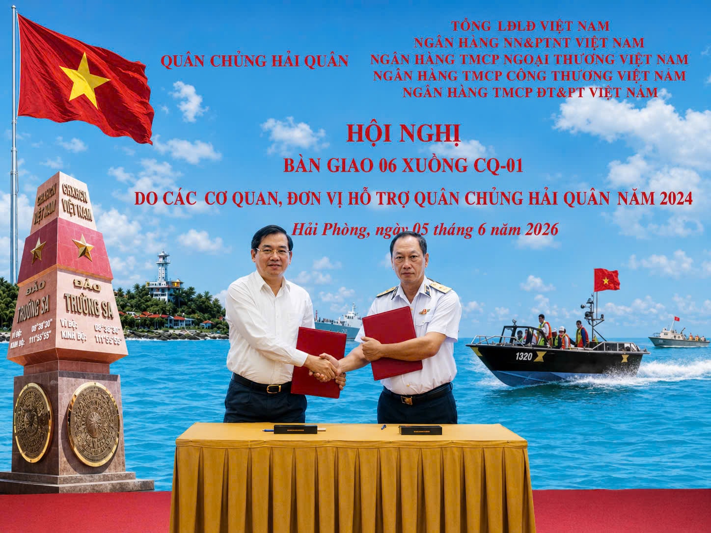 UVHĐQT Dang Văn Tuyên ký biên bản bàn giao xuồng CQ-01 cho Quân chủng Hải Quân