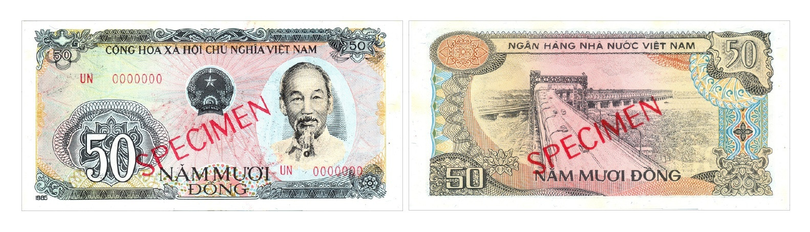 Ảnh 3.3.26. Tiền giấy 50 đồng, 1985 ( màu xanh hồng)
