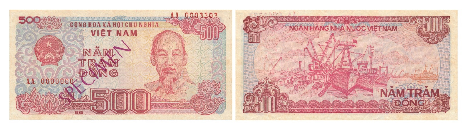Ảnh 3.3.43. Tiền giấy 500 đồng, 1988 (Seri chữ nhỏ)