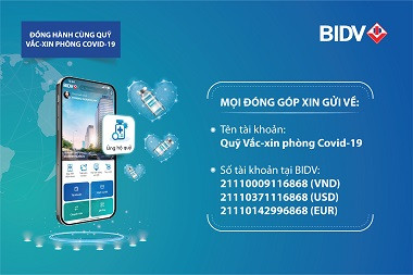 BIDV miễn phí chuyển tiền ủng hộ Quỹ Vắc-xin phòng, chống Covid-19