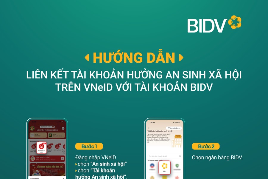 Hướng dẫn liên kết tài khoản hưởng an sinh xã hội trên VNeID với tài khoản BIDV
