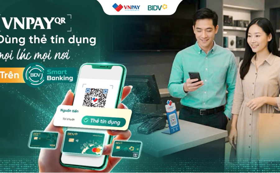 Scan VNPAY-QR to use money from credit card source on BIDV SmartBanking