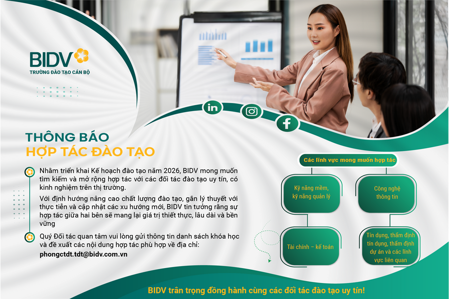 Trường đào tạo cán bộ BIDV thông báo hợp tác đào tạo