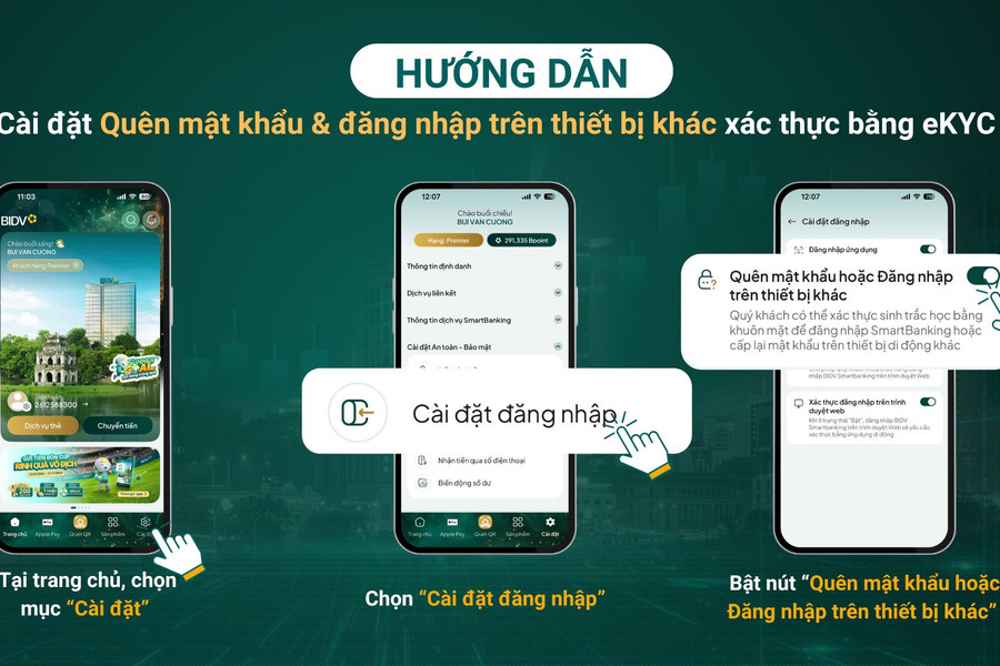 Instructions for enabling facial authentication when changing your password or logging in to BIDV SmartBanking on another device